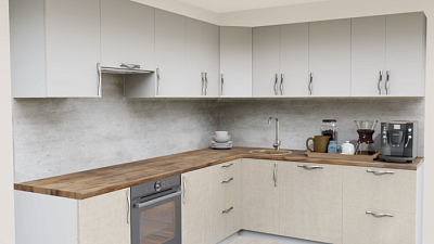 Кухня угловая Супермат панакота 8916 Лен